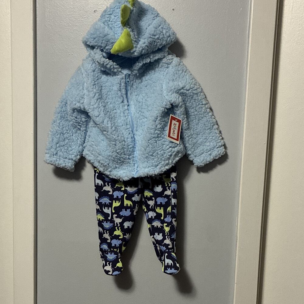 NWT Baby Dinosaur Fleece Hooded Jacket & Footed Pants Outfit Set 3/6M